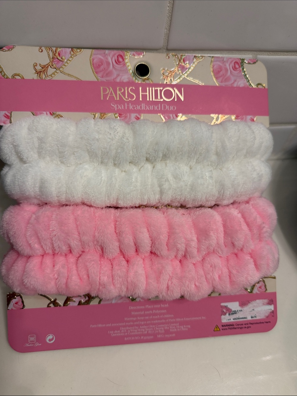 Paris Hilton Plush Bow Headbands in White & Pink with Pearls and Rhinestones - Picture 2 of 2